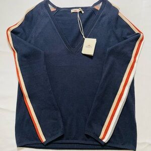 Faherty Women's Throwback V-Neck Sweater Navy Blue Size XS